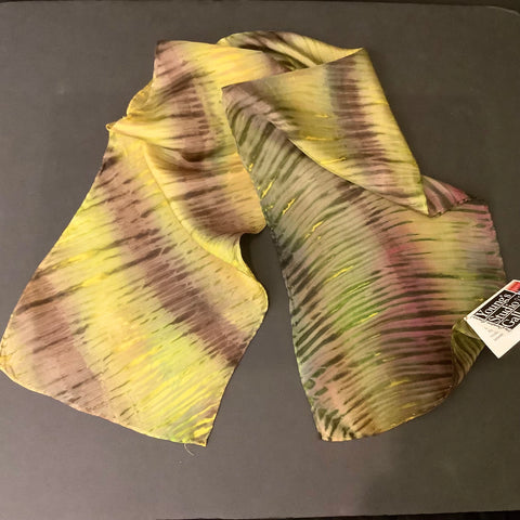 Shibori Dyed Silk Scarf In Gold, Olive, and Plum