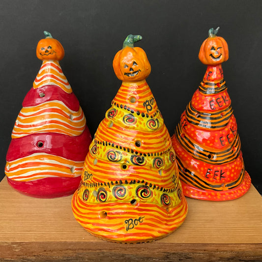 Assorted Halloween Luminary Trees with Pumpkin Finial