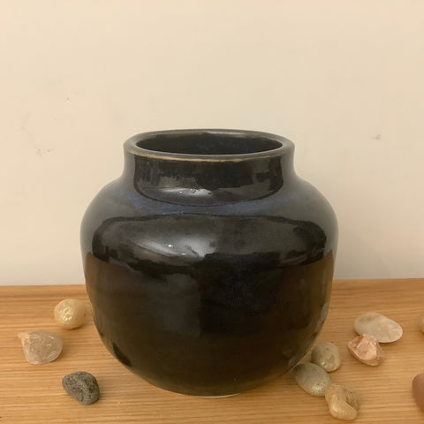 Small Jar/Bud Vase in Midnight Blue Glaze, Lacy Wood