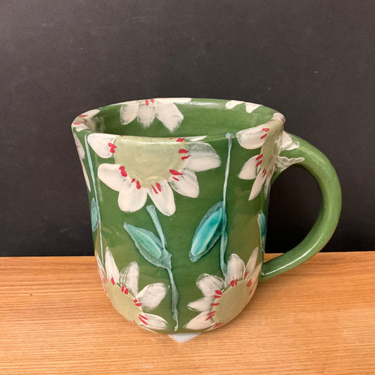 Mug Green with White Daisies