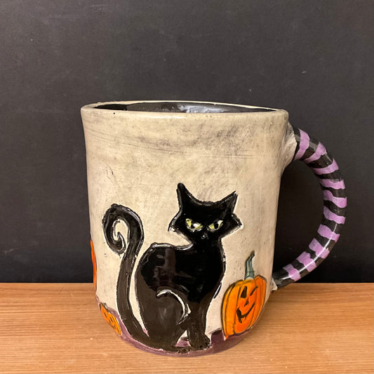Halloween Mug Black Cat on White Background