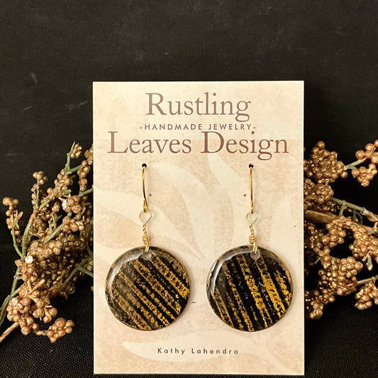 Gold and Black “Tiger Stripe” Disc Earrings