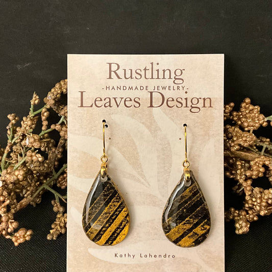 Gold and Black “Tiger Stripe” Teardrop Earrings