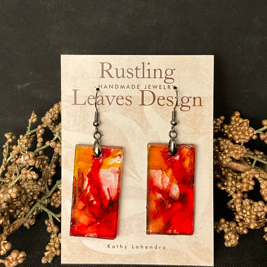 Orange, Red & Pink Rectangle Earrings