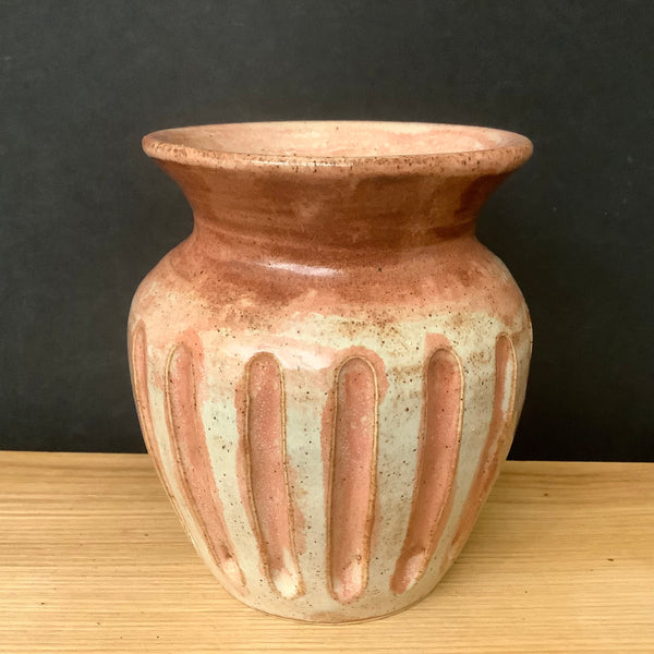 Small Vase Terracotta & Coral with Carved Design