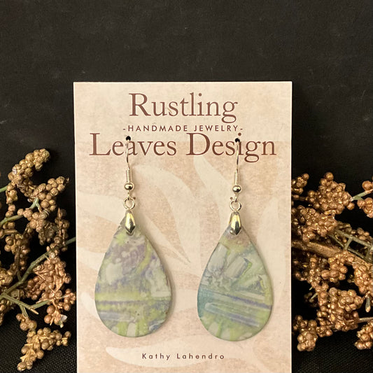 Pale Green, Lavender Teardrop Earrings