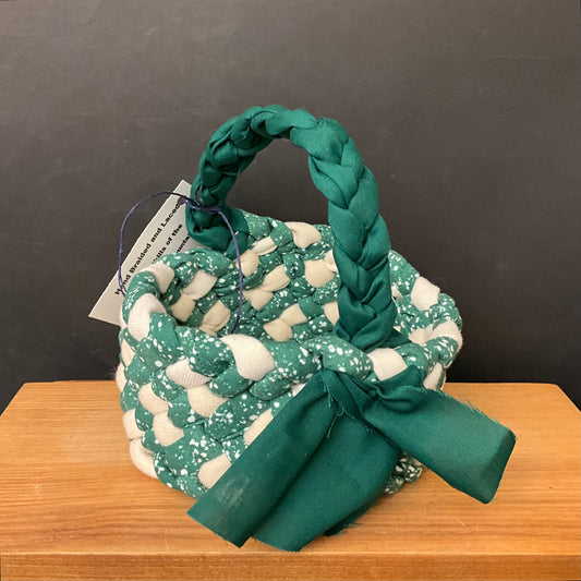 Small One Handle Basket in Green and White