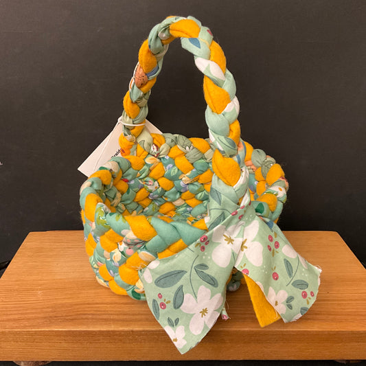Small One Handle Basket in Yellow and Pale Green