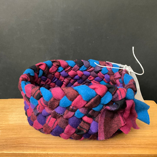 Small Basket in Bright Blue and Dark Raspberry w/o Handle