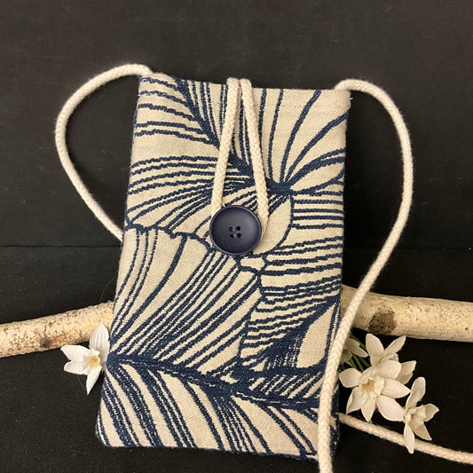 Phone Case/Small Purse - Leaf Design in Midnight Blue