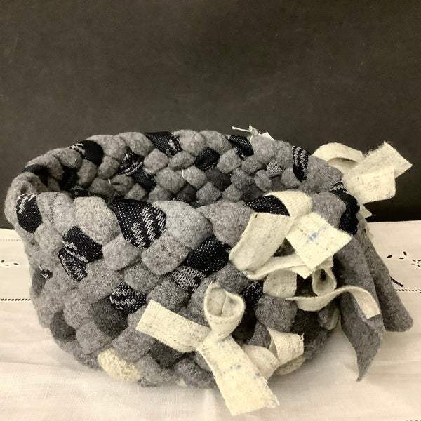 Small Braided Basket in Grays and Black with Tabs