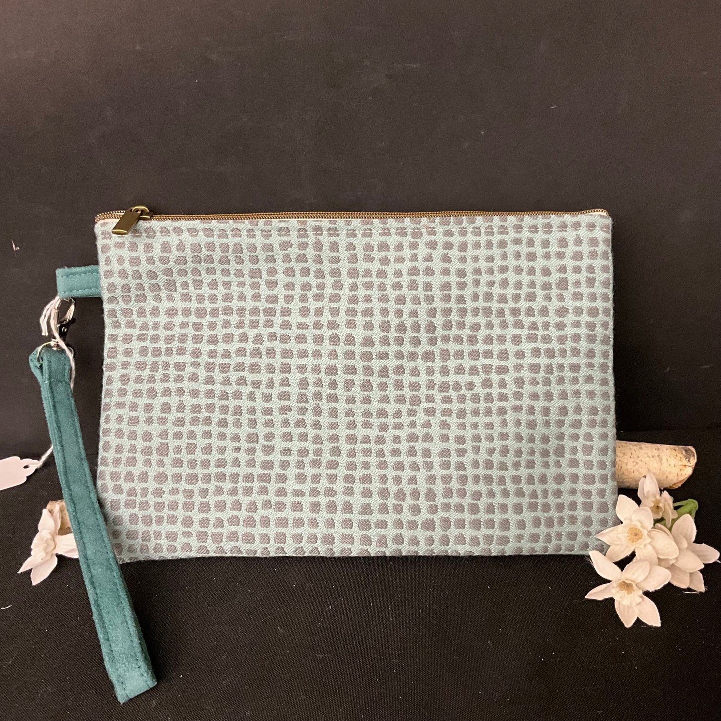 Wristlet - Blues and Beige Floral Tapestry Pattern
