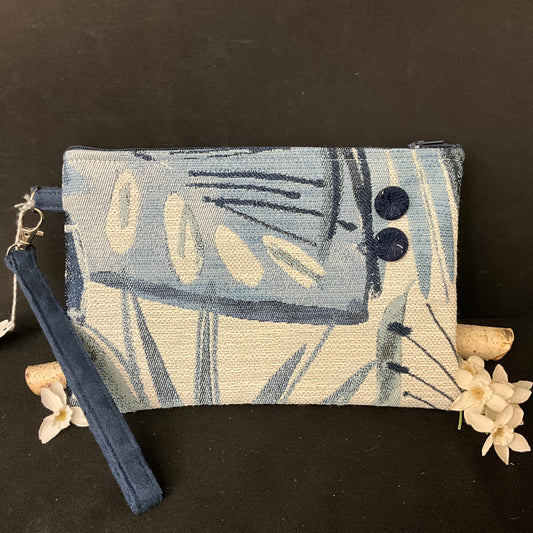 Wristlet - Bold Floral Tapestry Pattern in Blues