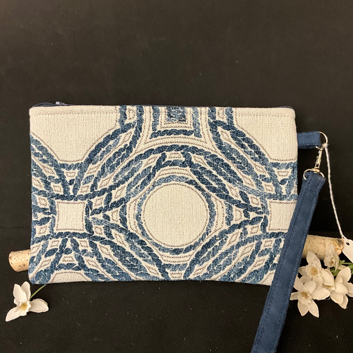 Wristlet - Bold Floral Tapestry Pattern in Blues