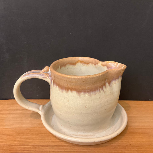 Syrup Pitcher in Cream with Tan Rim