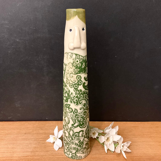Bud Vase Figure with Green Paisley Pattern