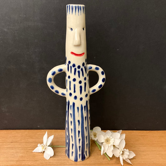 Bud Vase Figure in Blue with Hands on Hips