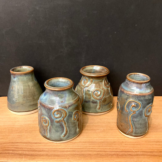 Assorted Small Bud Vases with Embossed Designs