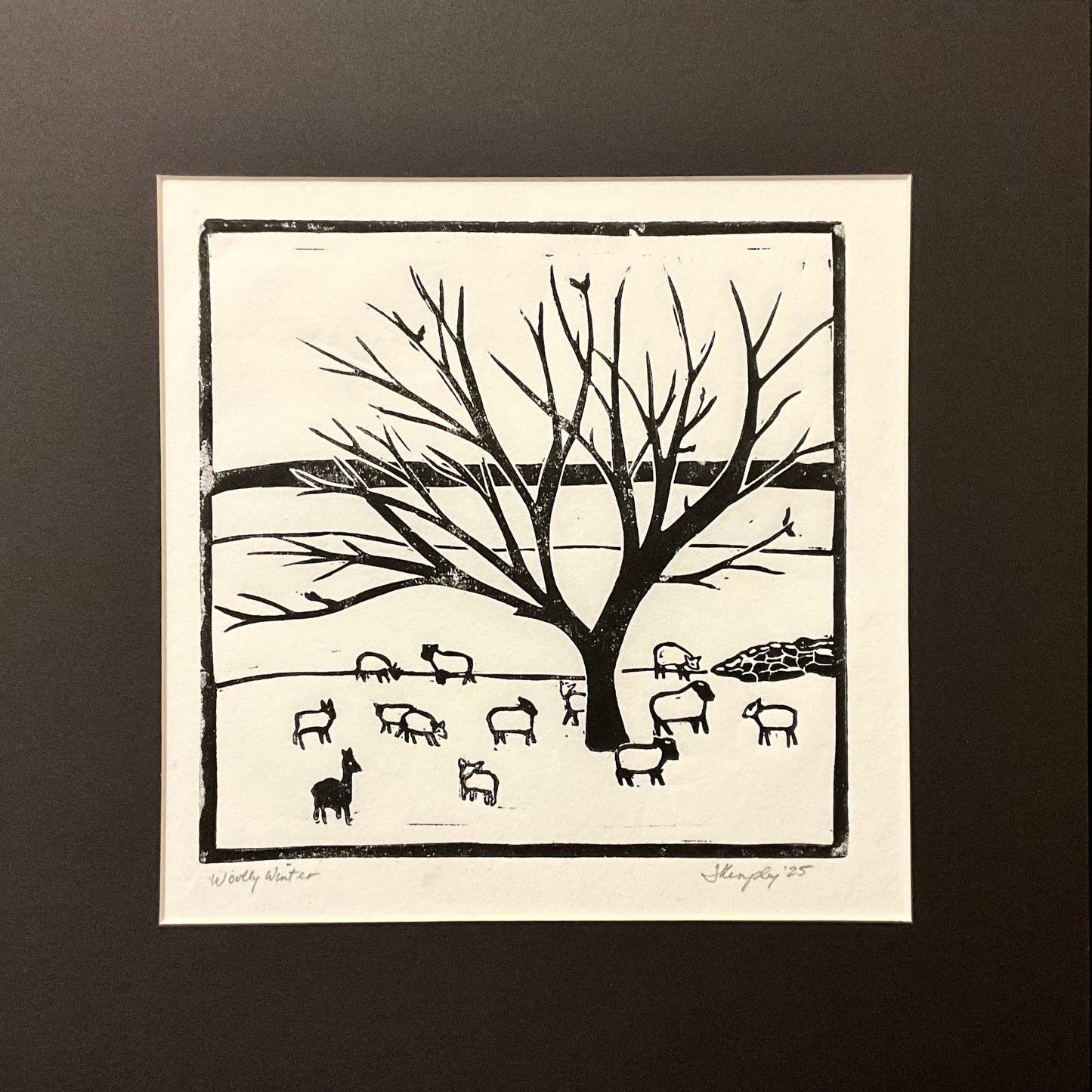 “Wooly Winter” Rubber Block Print with Mat