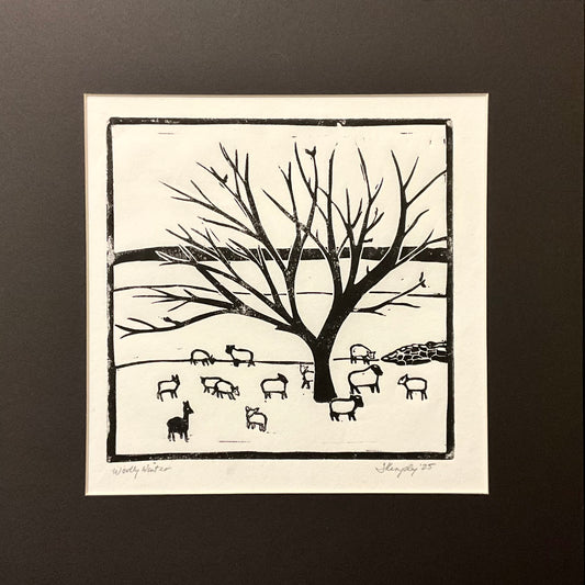 “Wooly Winter” Rubber Block Print with Mat