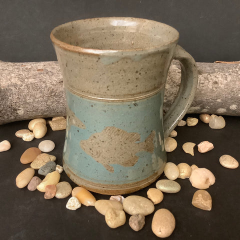 Stoneware Mug in Turquoise with Fish Pattern