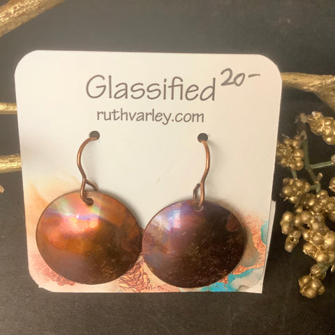 Small Flame Copper Disc Earrings