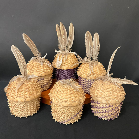 Set of 6 Dyed Ash Baskets with Feathers