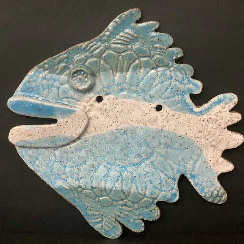 Small Ceramic Fish Wall Plaque in Blues