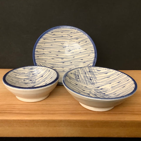 Mini Bowls with Blue Abstract Design