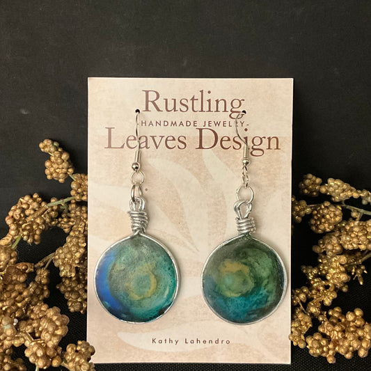 Blue Green Resin Pools Earrings