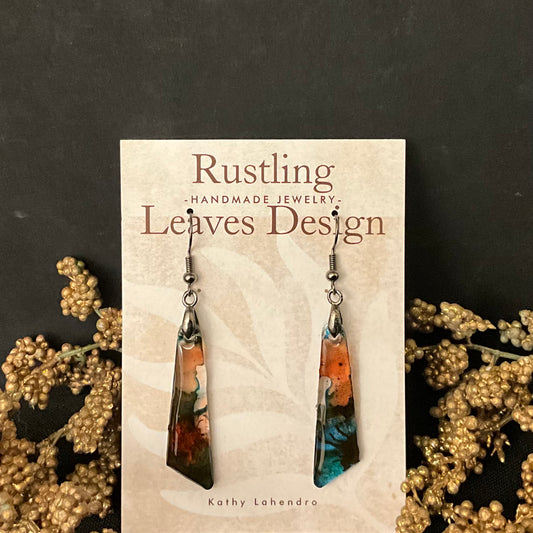 Blue Brown Resin Trapezoid  earrings