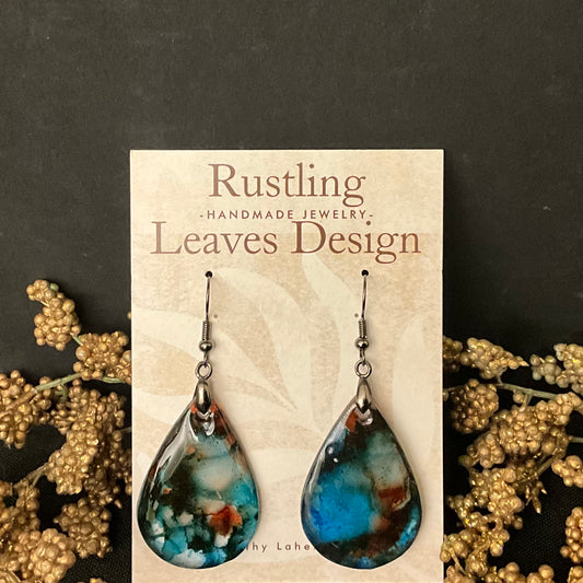 Blue Brown Resin Teardrops  earrings