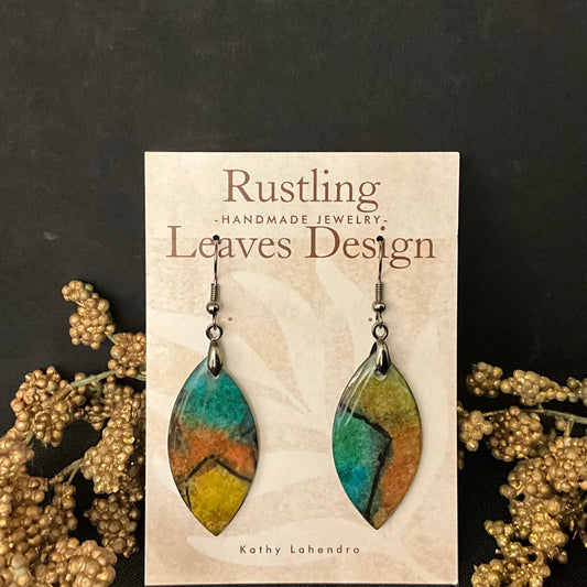 Blue Brown & Green Leaves Earrings