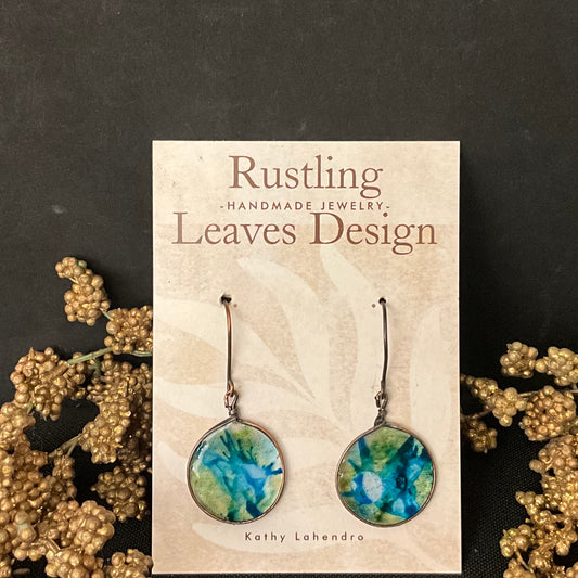 Blue Green Resin Circles - short earrings
