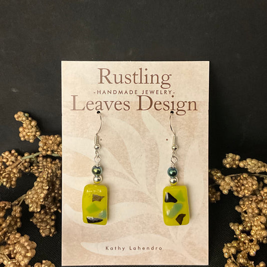 Citrus Yellow & Black Fused Glass Earrings
