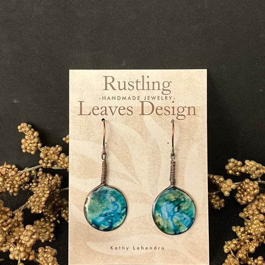 Blue Green Resin Circles - long earrings
