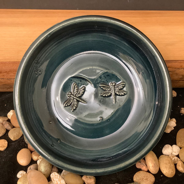 Trinket Dish Dragonfly Dark Smokey Blue Glaze