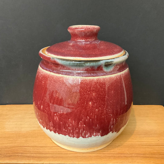 Covered Canister in Deep Rose and Cream