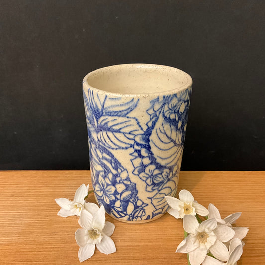 Tumbler with Blue Hydrangea Flowers