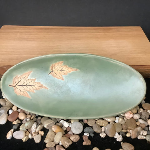 Spoon Rest Maple Leaf Design with Pale Green Glaze, Ann Donovan, Redwood, NY
