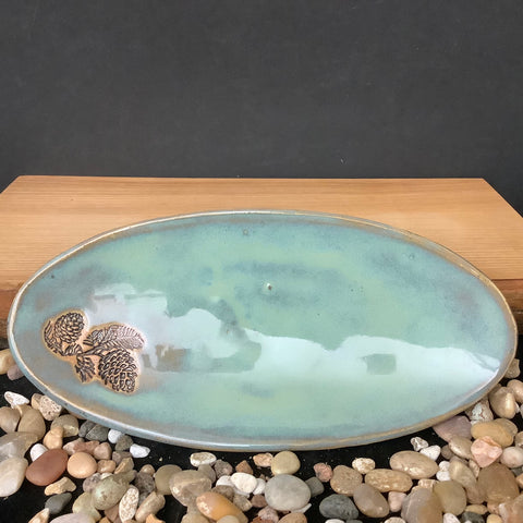 Spoon Rest Pinecone Design with Turquoise Glaze, Ann Donovan, Redwood, NY