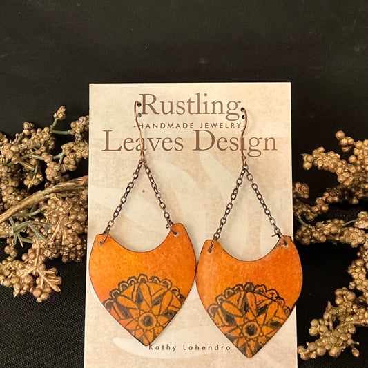 Black & Orange Dangling Shields Earrings