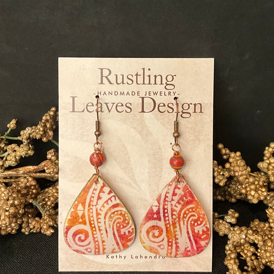 Orange & White Swirl Teardrop Earrings