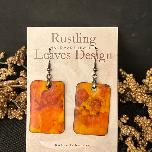 Marbled Orange Rectangle Earrings