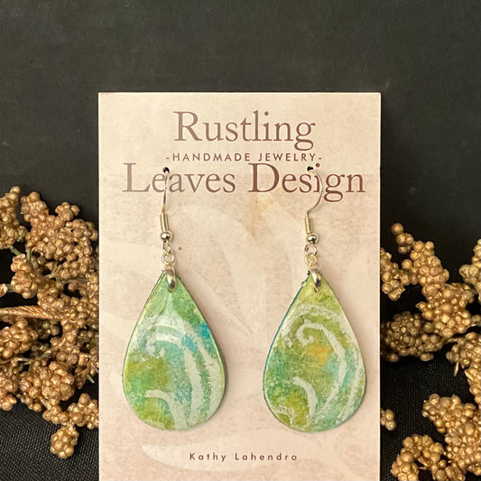 Aqua & Green Fronds Teardrop Earrings
