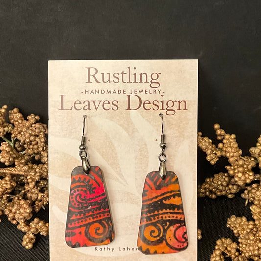 Orange & Black Swirl Trapezoid Earrings
