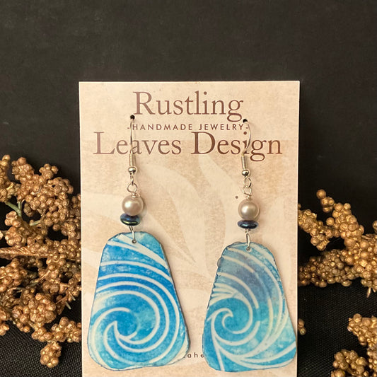Cerulean Swirl Trapezoid Earrings