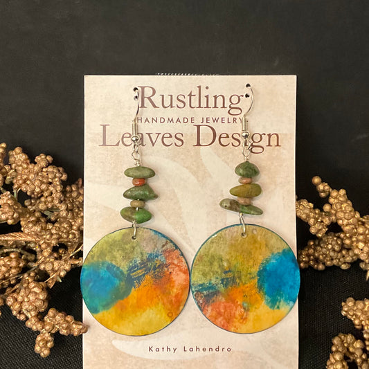 Blue, Gold & Sage Green Circle Earrings