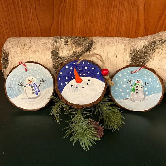 Hand Painted Wood Ornament Snowman Asst