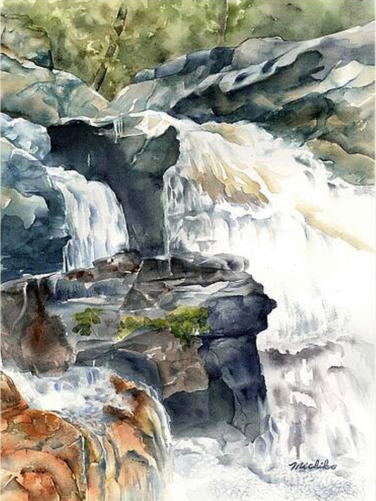 "Stone Valley Falls”, Framed Original Watercolor